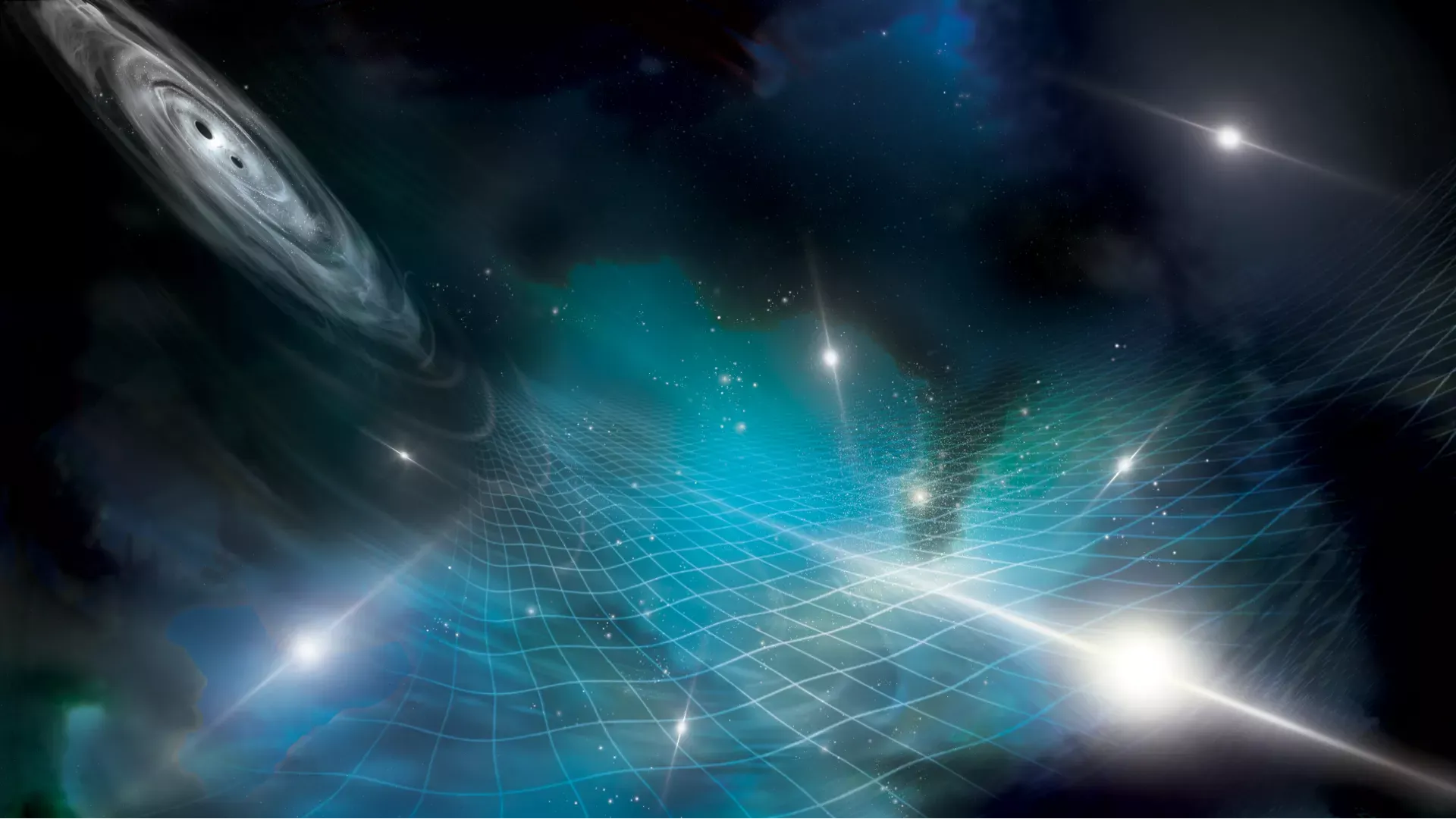 bright points of light spread out throughout space emit a grid-like pattern 